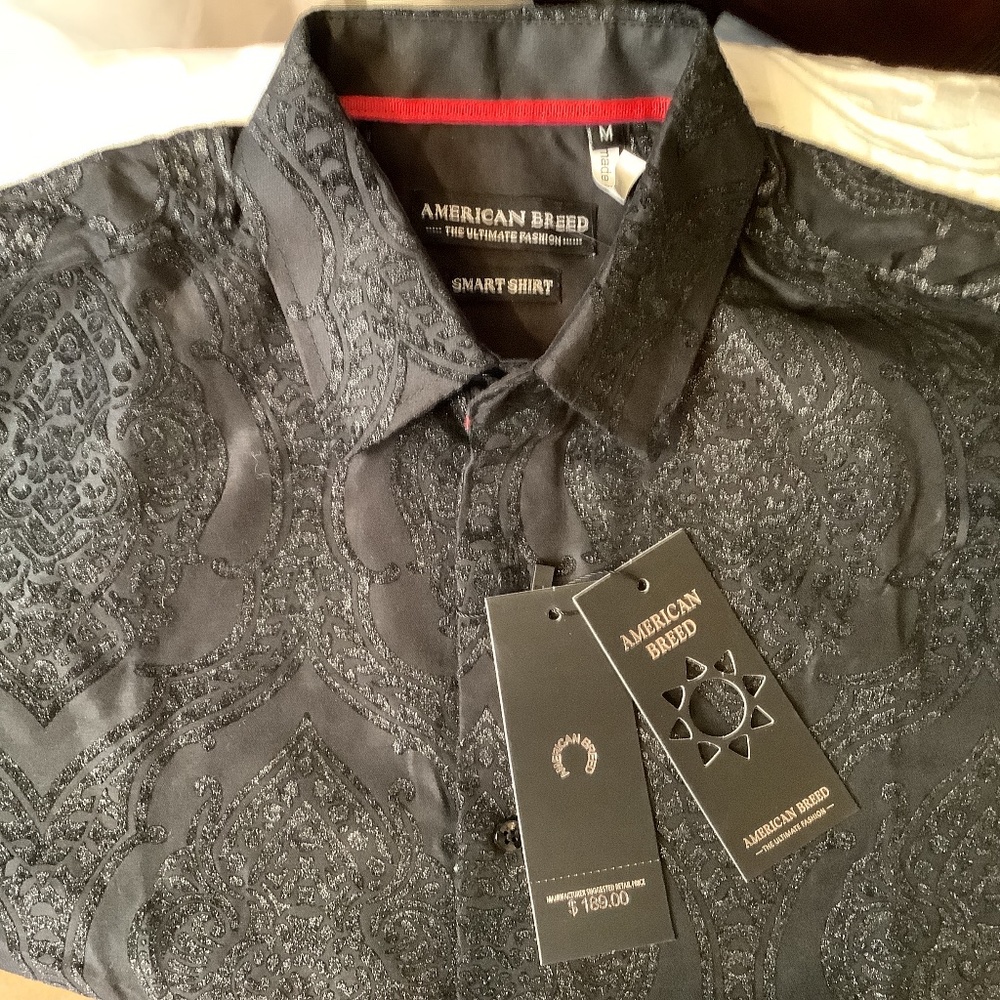NWT American Breed Smart Shirt Black floral button up luxury formal